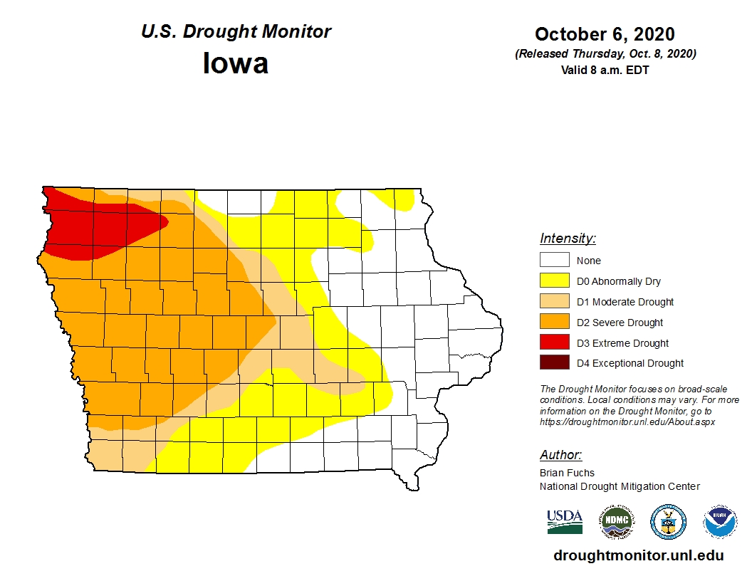 Extreme drought reintroduced in NW Iowa, Drought Monitor says